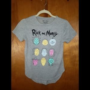 Adult Swim Rick and Morty Character Faces Gray Hi Lo Tee